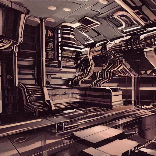 Prompt: painting of a syd mead scifi ancient civilzation interior engine room