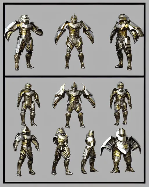 Prompt: fantasy armor, armored warrior, clean silver armor with gold trim, flat shading, trending on artstation