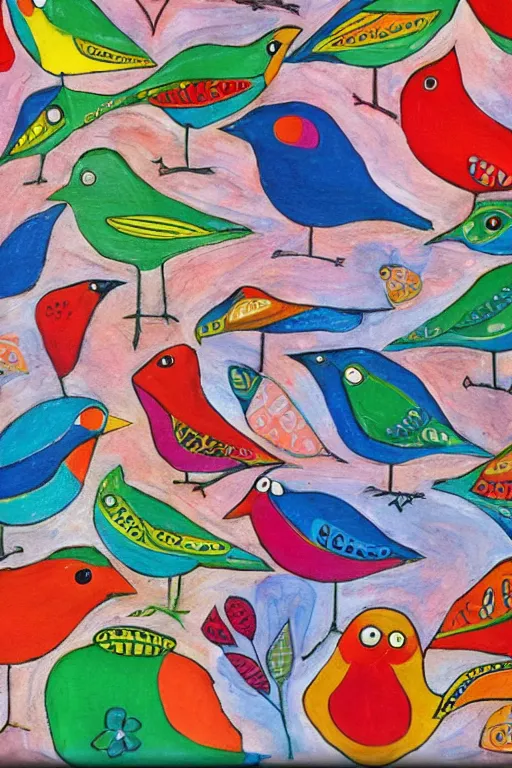 Prompt: colorful birds by pauline baynes