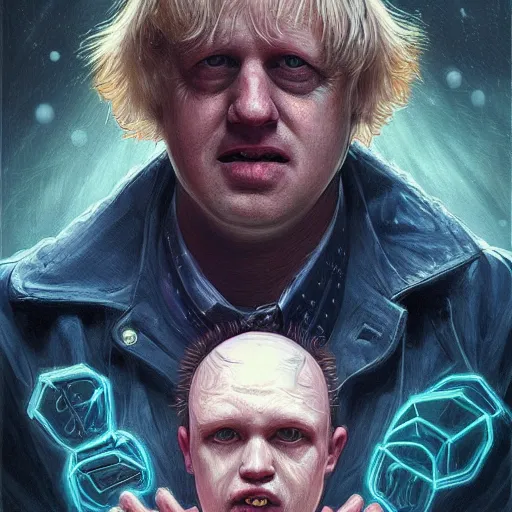 Prompt: portrait of Boris Johnson as a Stranger Things villain, sinister, intricate, headshot, highly detailed, digital painting, artstation, concept art, sharp focus, illustration, art by artgerm and greg rutkowski and alphonse mucha