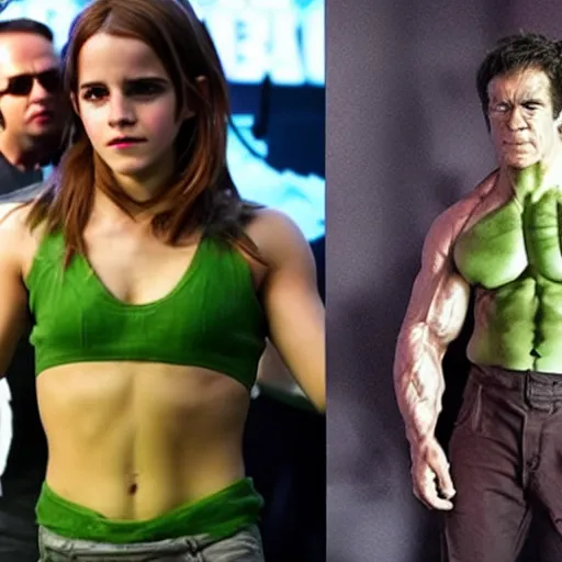 Image similar to emma watson cosplaying as the hulk, muscly emma watson wearing a hulk costume, emma watson jacked beefy cosplay award winner