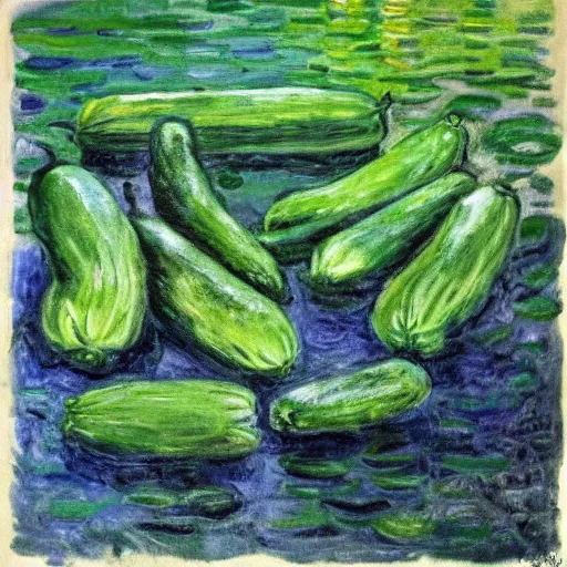 Prompt: cucumbers, lilipads, monet