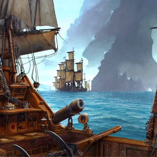 Prompt: captain philips pirates, detailed matte painting by anton pieck, deviantart contest winner, fantasy art, concept art, official art, matte drawing