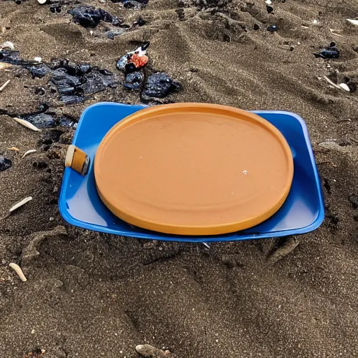 Image similar to a rectangle-shaped wok with no food in it, on the beach