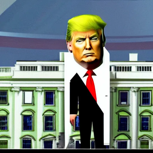 Prompt: Donald Trump in White House, ps1, video game, gameplay, retro,