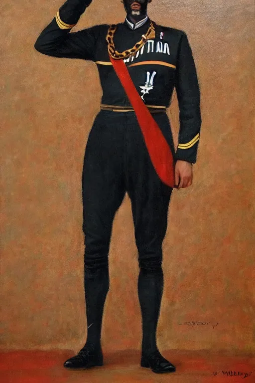 Image similar to full body portrait of the dictator of the san antonio spurs, 1 8 8 9, in full military garb, oil on canvas by william sidney mount, trending on artstation