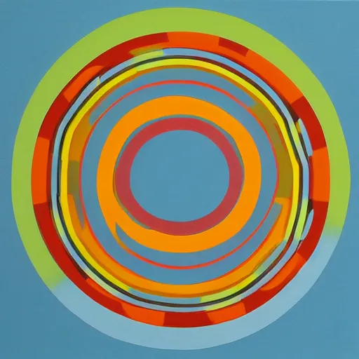 Image similar to rubber duck painting in the style of frank stella, concentric circles, geometric, evenly spaced, minimalist, very colorful