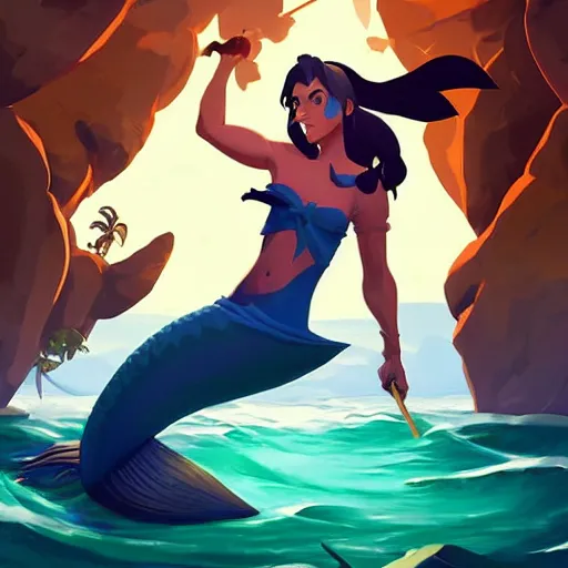 Image similar to painting jack the pirate mermaid on sea of thieves game avatar hero smooth face median photoshop filter cutout vector behance hd by jesper ejsing, by rhads, makoto shinkai and lois van baarle, ilya kuvshinov, rossdraws, illustration, art by ilya kuvshinov and gustav klimt