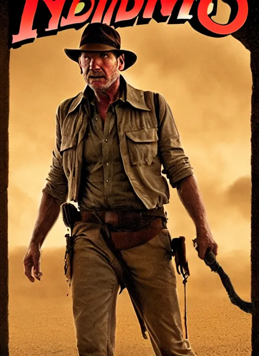 Prompt: Indiana Jones 5 poster, Harrison Ford, Madds Mikkelsen