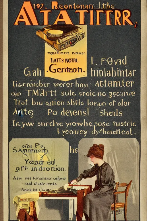 Prompt: 1 9 1 0 s advertisement for an ai art generator