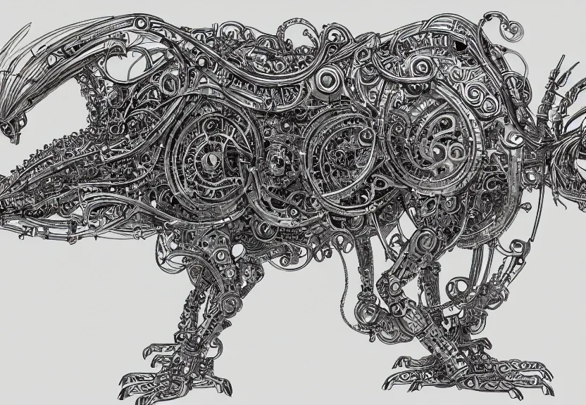 Image similar to 1 / 4 frame, schematic blueprint of highly detailed ornate filigreed convoluted ornamented elaborate cybernetic rat, full body, character design, middle of the page, art by da vinci