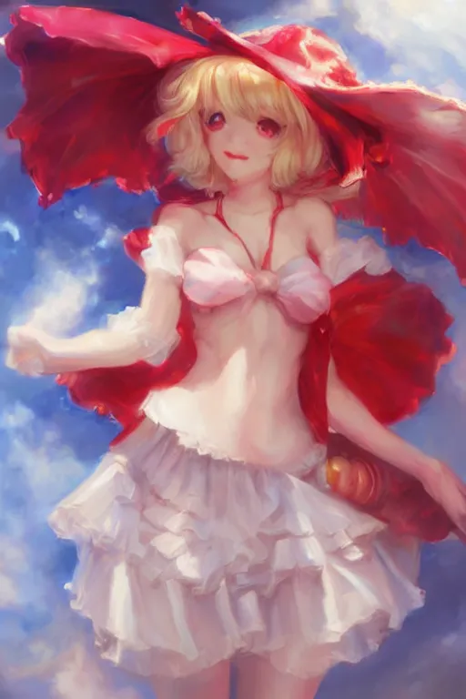 Prompt: flandre scarlet from touhou, by ross tran, oil on canvas