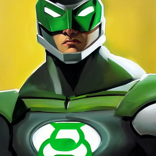 Image similar to greg manchess portrait painting of armored green lantern as overwatch character, medium shot, asymmetrical, profile picture, organic painting, sunny day, matte painting, bold shapes, hard edges, street art, trending on artstation, by huang guangjian and gil elvgren and sachin teng