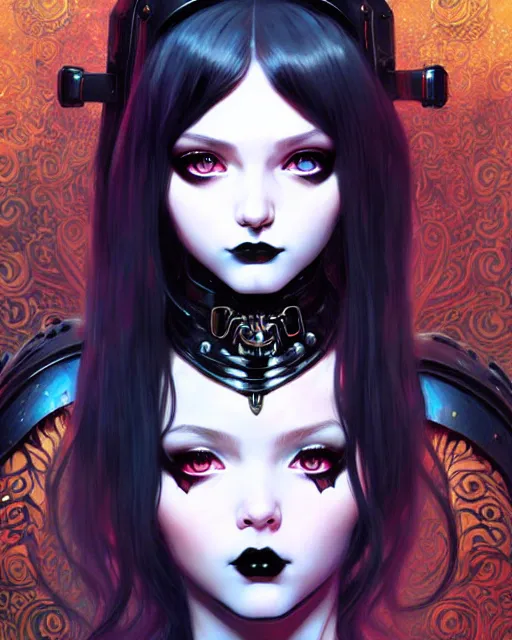 Image similar to portrait of beautiful cute goth girl in warhammer cyber armor, art by kuvshinov ilya and wayne barlowe and gustav klimt and artgerm and wlop