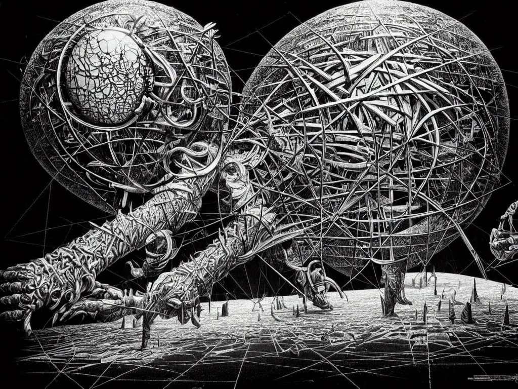 Image similar to highly detailed photo of giant plotter drawing a world, trending on deviantart, neo surrealism, sharp focus, a lot of little details, octane, masterpiece, art by max ernst