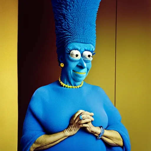 Prompt: uhd candid photo of marge simpson by steve mccurry and annie leibowitz