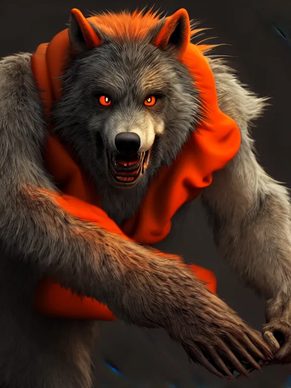 Image similar to cute handsome cuddly werewolf from van helsing unreal engine hyperreallistic render 8k character concept art masterpiece orange