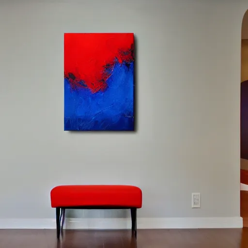 Image similar to acrylic abstract painting on canvas using primary red and blue