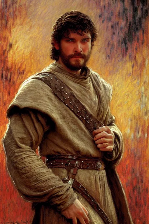 Image similar to attractive male, game of thrones, star wars, the lord of the rings, painting by, gaston bussiere, craig mullins, j. c. leyendecker, claude monet