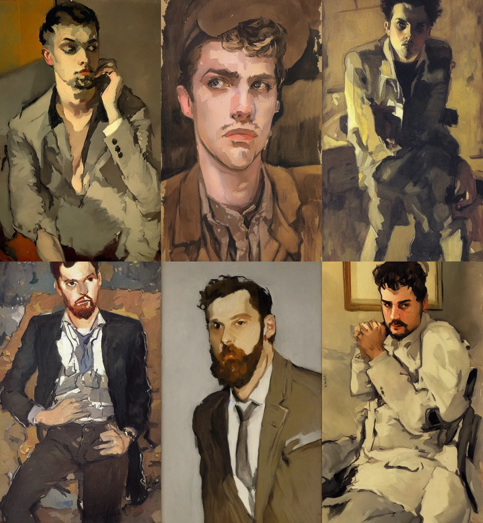 Prompt: soulful portrait of Harry DuBois from Disco Elysium by Valentin Serov, Russian impressionism