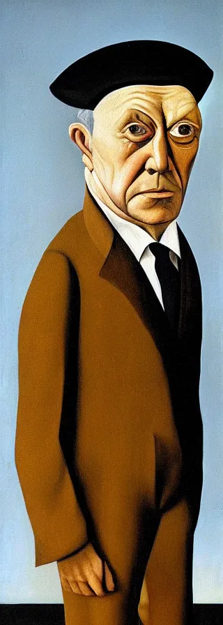 Prompt: rodger dean pablo picasso rene magritte portrait of yorkshireman