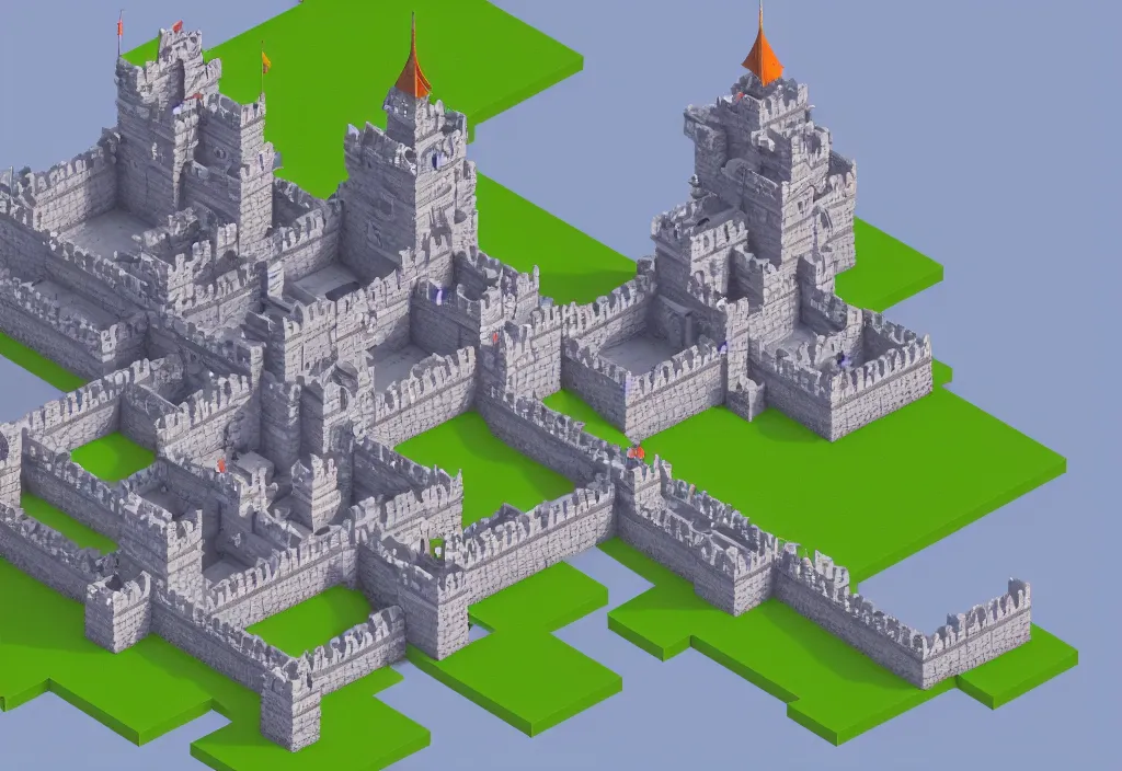 Image similar to isometric magicavoxel japanese castle cinematic lighting, 4k