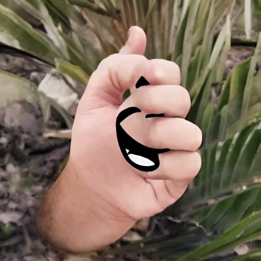 Image similar to giant thumbs up with a mean grin on palm