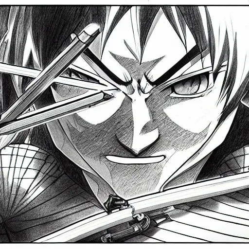 Image similar to a very detailed pencil drawing of demon slayer manga panel 4 k, high resolution, still, landscape, hd, dslr, hyper realistic, manga, beautiful