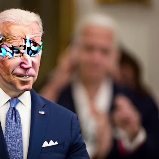 Prompt: president joe biden with his eyes bigger than his body realistic 5 5 mm photograph