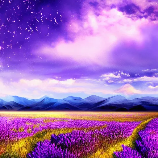 Image similar to wallpaper, beautiful scenery, painting, blue and purple, dreamy sky