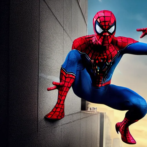 Image similar to film, movie still, film still of Dustin Henderson as Spiderman, 2023, dramatic lighting, movie poster, cinematic action scene, realistic, high definition quality, best movie of the year, award winning film