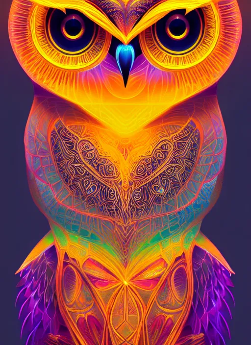 Image similar to symmetry!! product render poster vivid colors divine proportion owl, 神 圣, glowing fog intricate, elegant, highly detailed, digital painting, artstation, concept art, smooth, sharp focus, illustration,