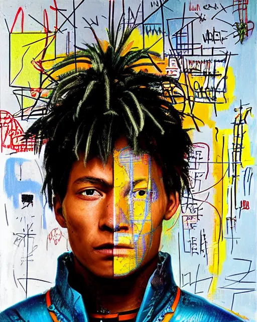 Prompt: a cyberpunk portrait of a roman soldier by jean - michel basquiat, by hayao miyazaki by artgerm, highly detailed, sacred geometry, mathematics, snake, geometry, cyberpunk, vibrant, water