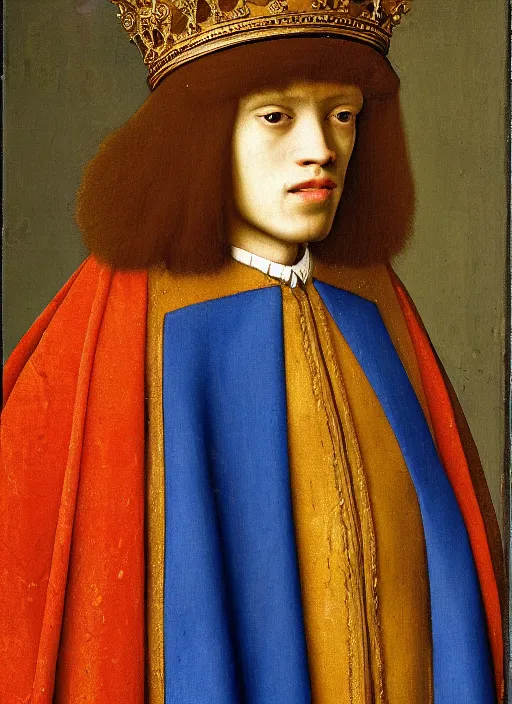 Image similar to portrait of a young man who is a king with a crown, medieval painting by Jan van Eyck, Johannes Vermeer, Florence