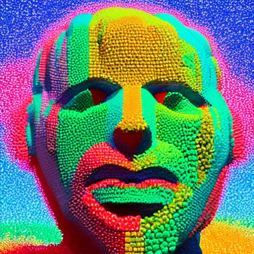 Image similar to a giant human head sculpture made out of thousands of small gummy bears placed on the surface of the ocean, in the style of chad knight, long shot, hyper detailed, hyper realistic, ray tracing, 8 k resolution, sharp focus, realistic water, award winning