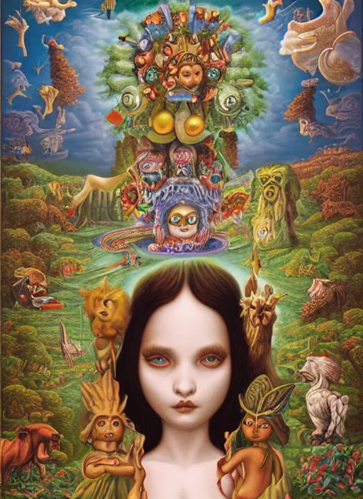 Image similar to the city of the gods and the nature spirits by Mark Ryden and Alex Gross, Todd Schorr highly detailed