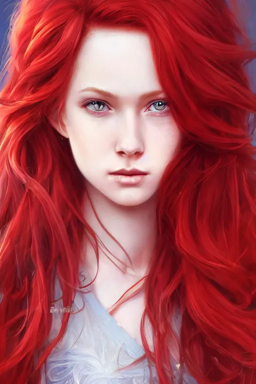 Image similar to beautiful cute red haired joyful and playful 1 9 year old maiden, full portrait, long hair, sci - fi, fantasy, intricate, elegant, digital painting, artstation, concept art, smooth, sharp focus, 8 k frostbite 3 engine, ultra detailed, art by artgerm and greg rutkowski and magali villeneuve
