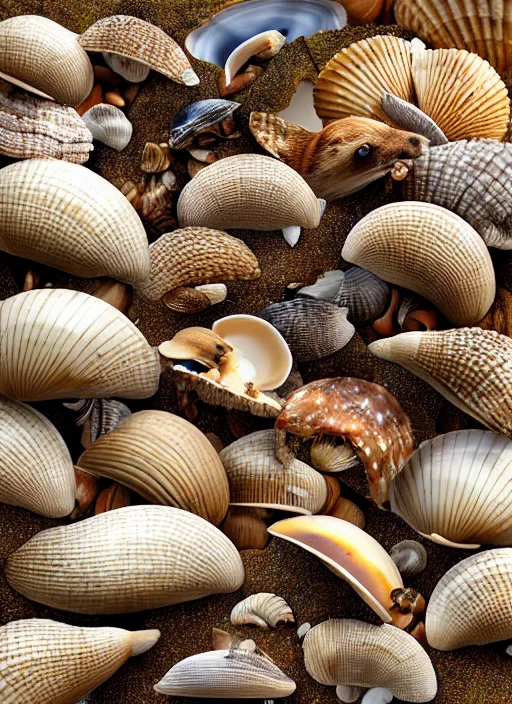 Image similar to how much wood would a woodchuck chuck if a woodchuck sold sea shells down by the sea shore, realistic, photograph, highly detailed