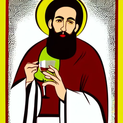 Prompt: pop art of an Orthodox monk drinking wine