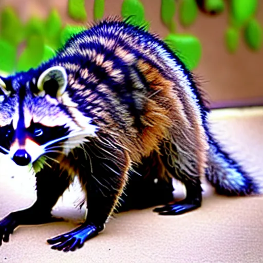 Prompt: a raccoon with a body made of chagama