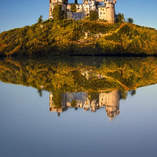 Image similar to Castle on top of a mountain, mountain top castle, medieval castle, in the distance, taken from afar, 8k, photography