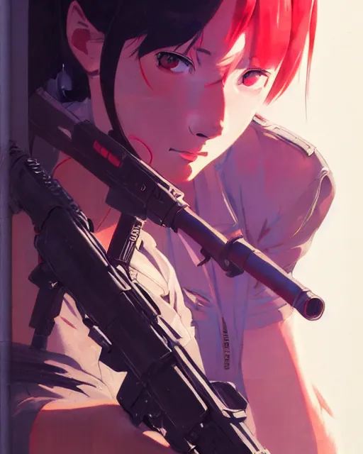 Image similar to girl wearing tactical gear, very anime, fine - face, audrey plaza, realistic shaded perfect face, fine details. anime. realistic shaded lighting poster by ilya kuvshinov katsuhiro otomo ghost - in - the - shell, magali villeneuve, artgerm, jeremy lipkin and michael garmash and rob rey