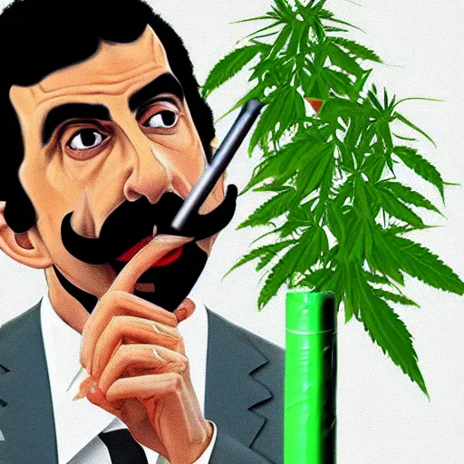 Prompt: Borat smoking a giant rolled cannabis cigarette, caricature, smoke, amazing detail, digital art, artstation