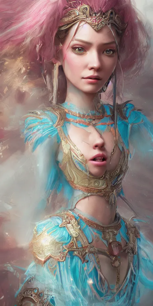 Prompt: detailed concept art illustration pastel painting of a Disney warrior princess in full intricate clothing, ultra detailed, digital art, octane render, 4K, micro details