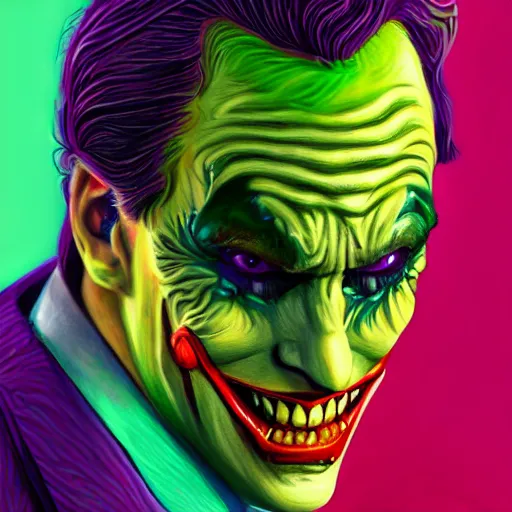 Image similar to an extremely psychedelic portrait of the joker as batman, surreal, lsd, face, detailed, intricate, elegant, lithe, highly detailed, digital painting, artstation, concept art, smooth, sharp focus, illustration,