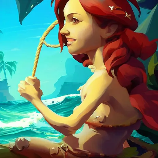 Image similar to painting mermaid treasure on sea of thieves game avatar hero smooth face median photoshop filter cutout vector, behance hd by jesper ejsing, by rhads, makoto shinkai and lois van baarle, ilya kuvshinov, rossdraws global illumination