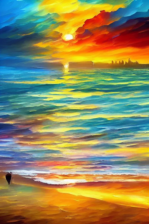 Image similar to beachhouses beach surreal, sunrise, dramatic light, impressionist painting, colorful clouds, digital painting, artstation, leonid afremov