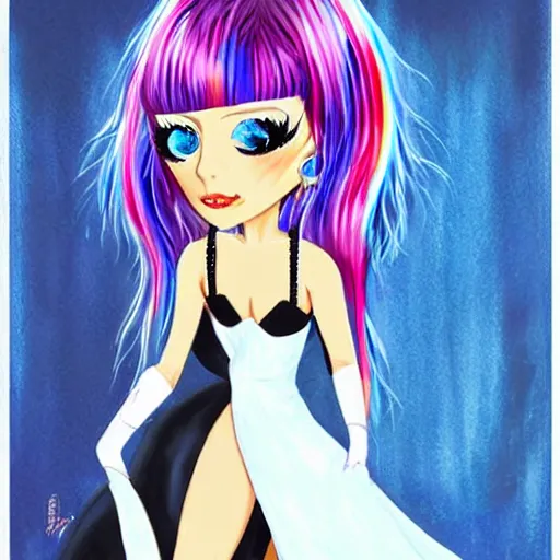 Image similar to chibi anime character painting of met gala lady gaga