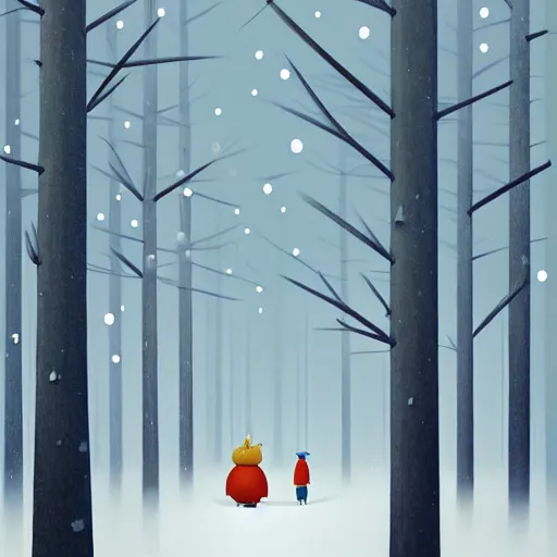 Prompt: Goro Fujita ilustration a forest full of trees with very tall pines in the winter season with snow, painting by Goro Fujita, sharp focus, highly detailed, ArtStation