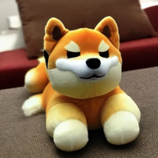 Image similar to a giant plushy shiba inu smoking a cigar, fluffy, soft, photo realistic, highly detailed,